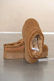 Camel Trendy Winter Thermal Boucle Textured Trim Fur Chunky Sole Slip-On
