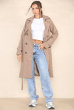 KATCH ME Coffee Notch Lapel Double Breasted Belt Decor Trench Coat Coat