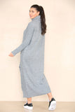 KATCH ME Grey Knit Stylish Versatile Roll Neck Textured Split Long Sleeve Maxi Dress Dress