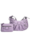Lilac PU Cago City Rivet Buckle Adjustable Ruched Shoulder Bag