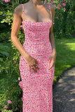 KATCH ME Pink Floral Print Spaghetti Straps Backless Maxi Dress Dress
