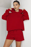 Red Casual Stretch Hoodie & Drawstring Shorts Co-ord