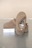 Taupe Trendy Winter Thermal Boucle Textured Trim Fur Chunky Sole Slip-On