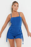 Casual Thin Strap Flap Pocket Slim-Fitting Playsuit