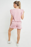Trendy Ruffle Sleeve Loose Top & Drawstring Waist Shorts Co-ord