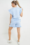 Trendy Ruffle Sleeve Loose Top & Drawstring Waist Shorts Co-ord