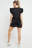 Trendy Ruffle Sleeve Loose Top & Drawstring Waist Shorts Co-ord