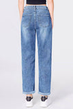 Mid-Rise Wide-Leg Jeans Roll Cuff Vintage Multi-Pocket Street Style