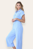 KATCH ME Women's Collared Neck Partial Button Slim-Fitting Jumpsuit With Matching Belt Jumpsuit