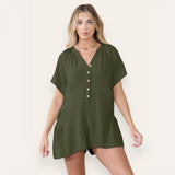 KATCH ME Women's Plain V Neck Partial Button Baggy Pocket Playsuit Playsuit 19.00