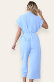 KATCH ME Women's Collared Neck Partial Button Slim-Fitting Jumpsuit With Matching Belt Jumpsuit