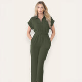 KATCH ME Women's Collared Neck Partial Button Slim-Fitting Jumpsuit With Matching Belt Jumpsuit 24.99