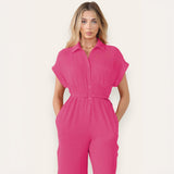 KATCH ME Women's Collared Neck Partial Button Slim-Fitting Jumpsuit With Matching Belt Jumpsuit 24.99