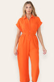KATCH ME Women's Collared Neck Partial Button Slim-Fitting Jumpsuit With Matching Belt Jumpsuit