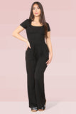 KATCH ME Black Trendy Square Neck Shaping Bodysuit & High Waist Wide Leg Trousers Co-ord Co-ord
