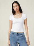 KATCH ME Women's Versatile Plain Square Neck Short Sleeve Slim Crop Top Tops