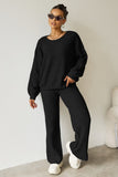 KATCH ME Women's Black Cozy Knit Scoop Neck Long Sleeve Loose Top & Stretch Trousers Co-ord Co-ord 29.99
