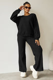KATCH ME Women's Black Cozy Knit Scoop Neck Long Sleeve Loose Top & Stretch Trousers Co-ord Co-ord