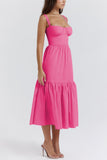 KATCH ME Fuchsia Lovely Thick Strap Pleated Pocket Slim Midi Dress Dress