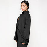 Commuter Solid Collared Tie-Up Long Sleeve Button Shirt & Wide Leg Trousers Co-ord