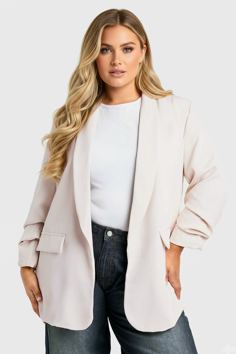 Katchme Lightweight Solid Color Open Front Loose Fit Long Sleeve Blazer Jacket