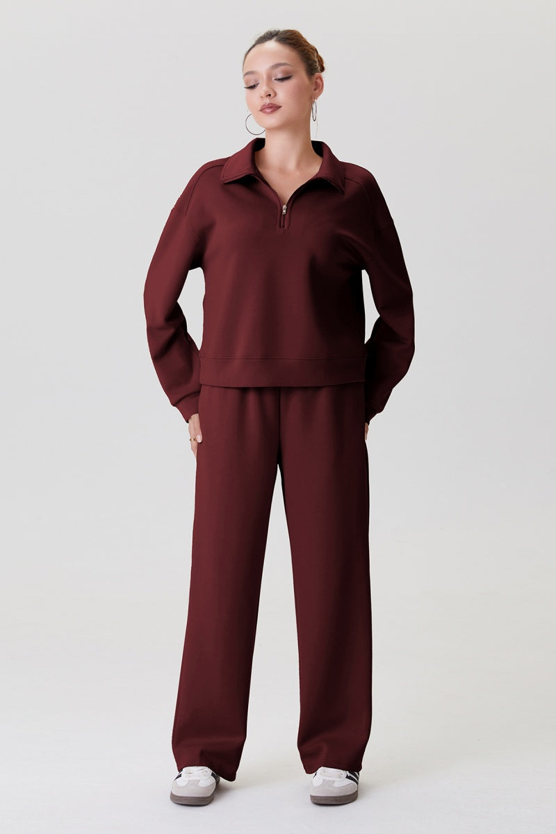 Katch Me Look Women's Casual Partial Zipper Stand Collar Long Sleeve Sweatshirt & Wide Leg Trousers Tracksuit, Basic Solid Color Co-ord Set, Two Piece Outfits