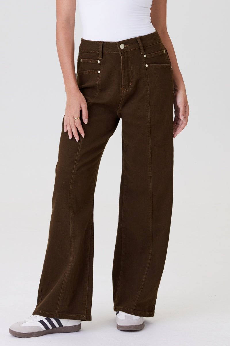 KATCH ME High Waist Multi-Pocket Soft Stretch Wide Leg Trousers