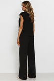Versatile V Neck Gold-Toned Button Decor Loose Tank Top & Wide Leg Trousers Co-ord