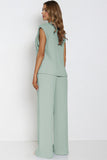 Versatile V Neck Gold-Toned Button Decor Loose Tank Top & Wide Leg Trousers Co-ord