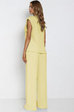 Versatile V Neck Gold-Toned Button Decor Loose Tank Top & Wide Leg Trousers Co-ord
