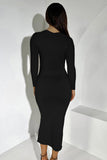 Elegant Solid Round Neck Long Sleeve Slinky Maxi Dress