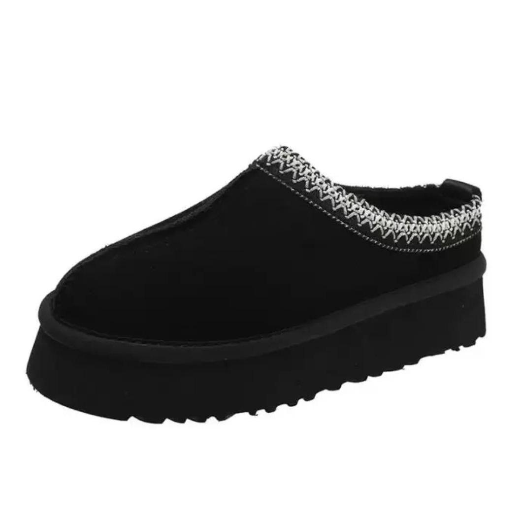 KATCH ME Black Casual Textured Fur Chunky Thermal Slip-On