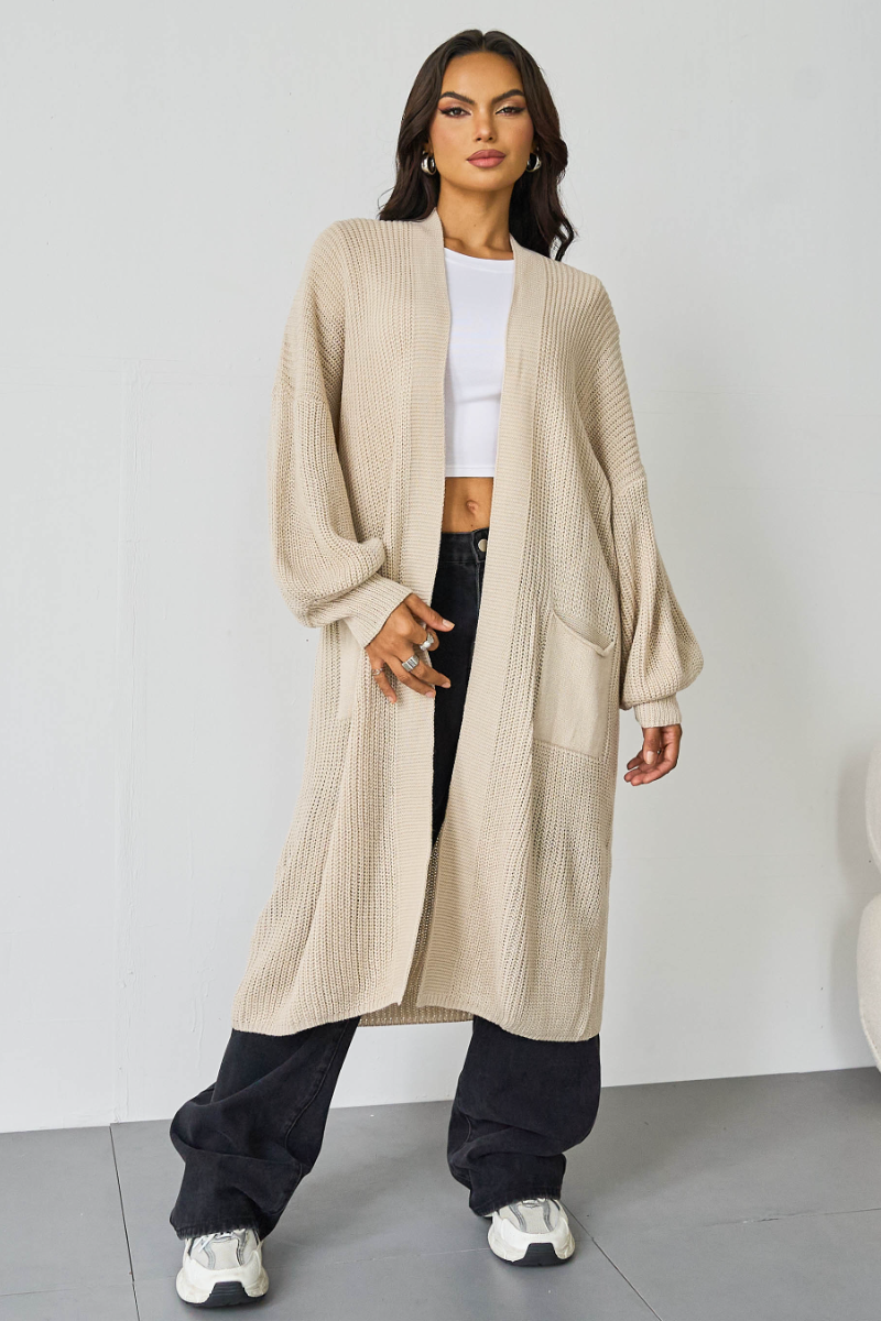 Casual Knit Puff Sleeve Loose Open-Front Cardigan KATCH ME