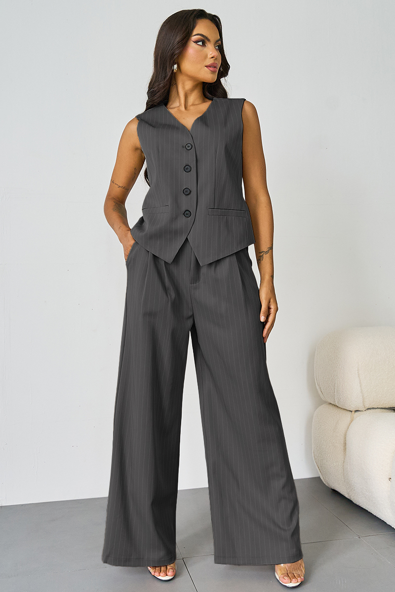 Katchme V-Neck Button Tank Blazer 3-Piece Suit Set