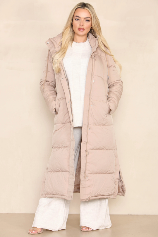 Winter Chic Side Slit Hooded Zip-Up Thermal Cotton Coat