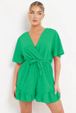 Minimalist Solid V Neck Short Sleeve Tie-Up Playsuit