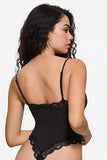 Sexy Solid Color Spaghetti Strap Lace Trim Stretch Bodysuit