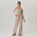 KATCH ME KatchMe Slouchy Stripe Long Sleeve Crop Top & Low-Rise Trousers Co-ord