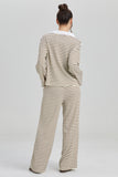 KatchMe Classic V-Neck Stripe Long Sleeve Top & Wide Leg Trousers Co-ord
