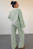 KatchMe Classic V-Neck Stripe Long Sleeve Top & Wide Leg Trousers Co-ord