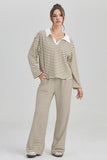 KatchMe Classic V-Neck Stripe Long Sleeve Top & Wide Leg Trousers Co-ord