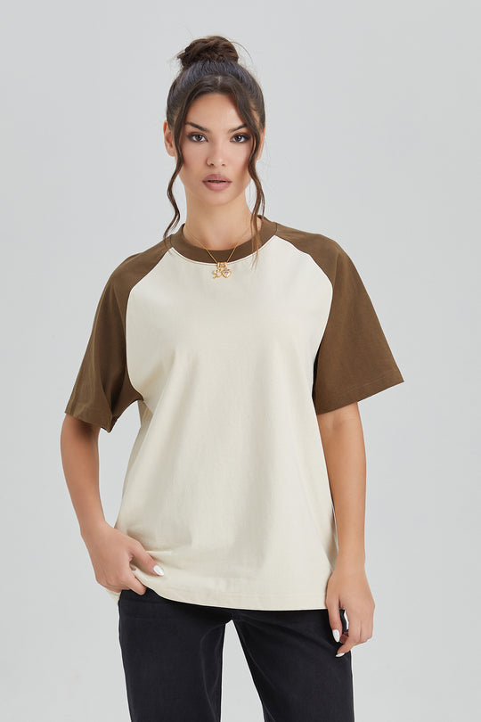 KatchMe Classic Round Neck Color-Matching Loose Summer Short Sleeve Top