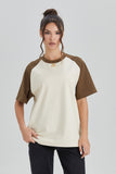 KatchMe Classic Round Neck Color-Matching Loose Summer Short Sleeve Top