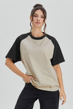 KatchMe Classic Round Neck Color-Matching Loose Summer Short Sleeve Top