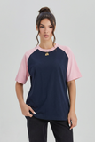 KatchMe Classic Round Neck Color-Matching Loose Summer Short Sleeve Top
