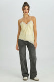 KatchMe Chic Lace Series Solid Color Thin Strap Sloping Hemline Top