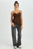 KatchMe Chic Lace Series Solid Color Thin Strap Sloping Hemline Top