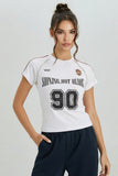 KatchMe Summer Sporty Round Neck Letter Print Short Sleeve Top