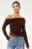 KatchMe Chic Sloping Shoulder Semi-Sheer Lace Slim Top