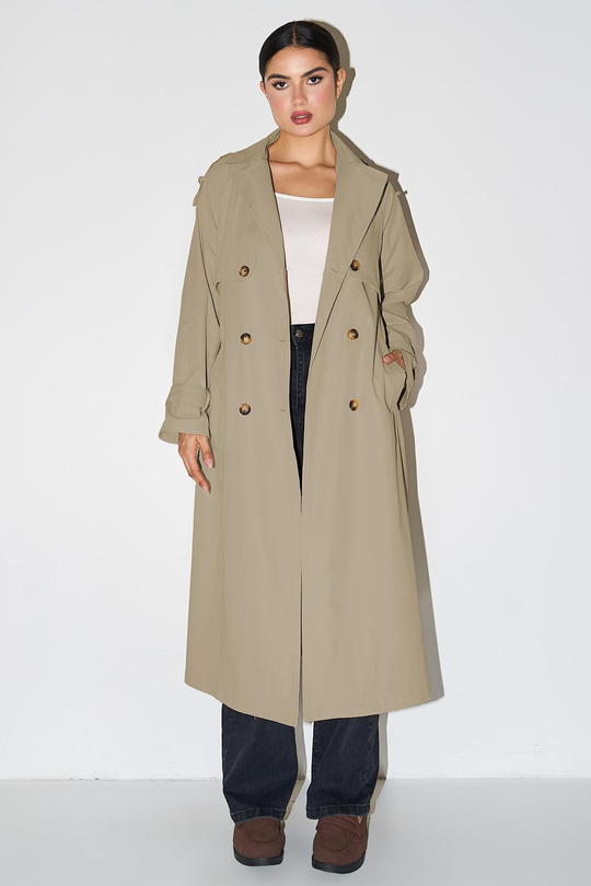 Classy Notch Lapel Double Breasted Belt Decor Trench Coat